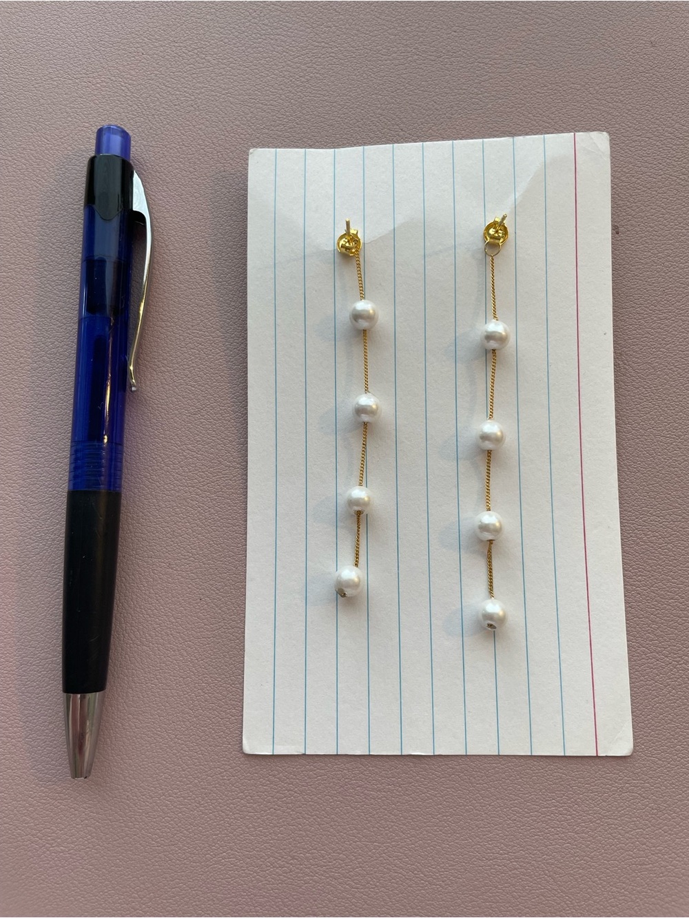 Gold Pearl Drop Earrings - Long White Pearl Dangle - Picture 3 of 4